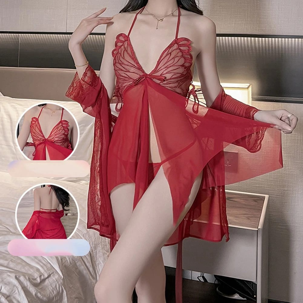 Butterfly Lace Sheer Babydoll Lingerie β Red, Black & White | Sexy Nightwear for Women