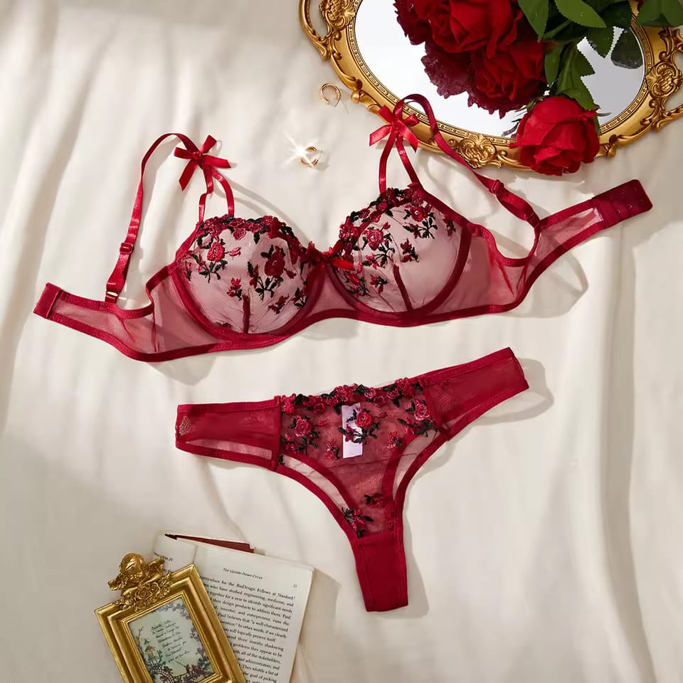 Romantic Floral Embroidered Lingerie Set β Soft, Sexy & Feminine