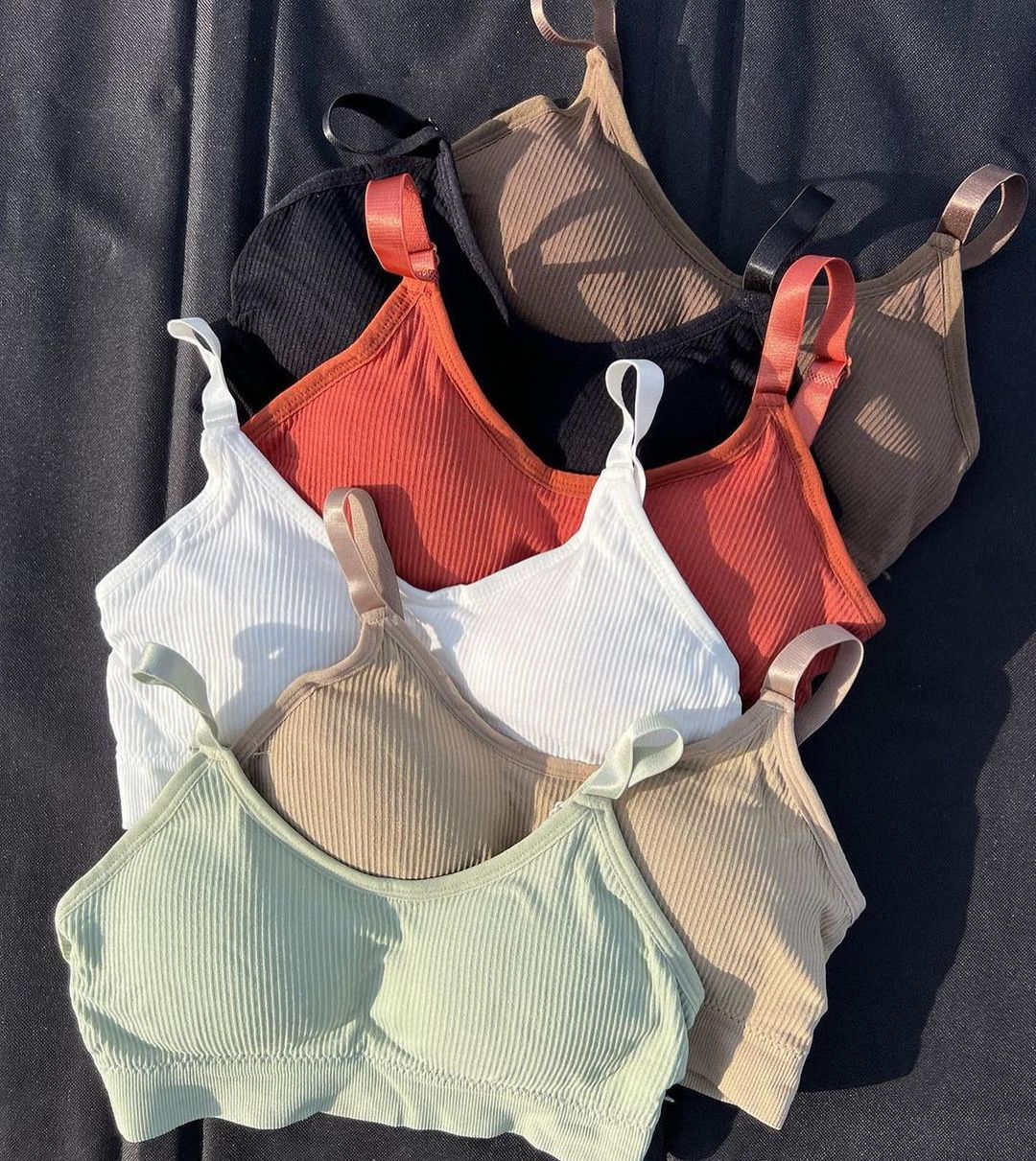 Women's Ribbed Seamless Bralette β Soft Comfort Everyday Wear (Black, Skin, Coffee, Sky, White, Maroon)