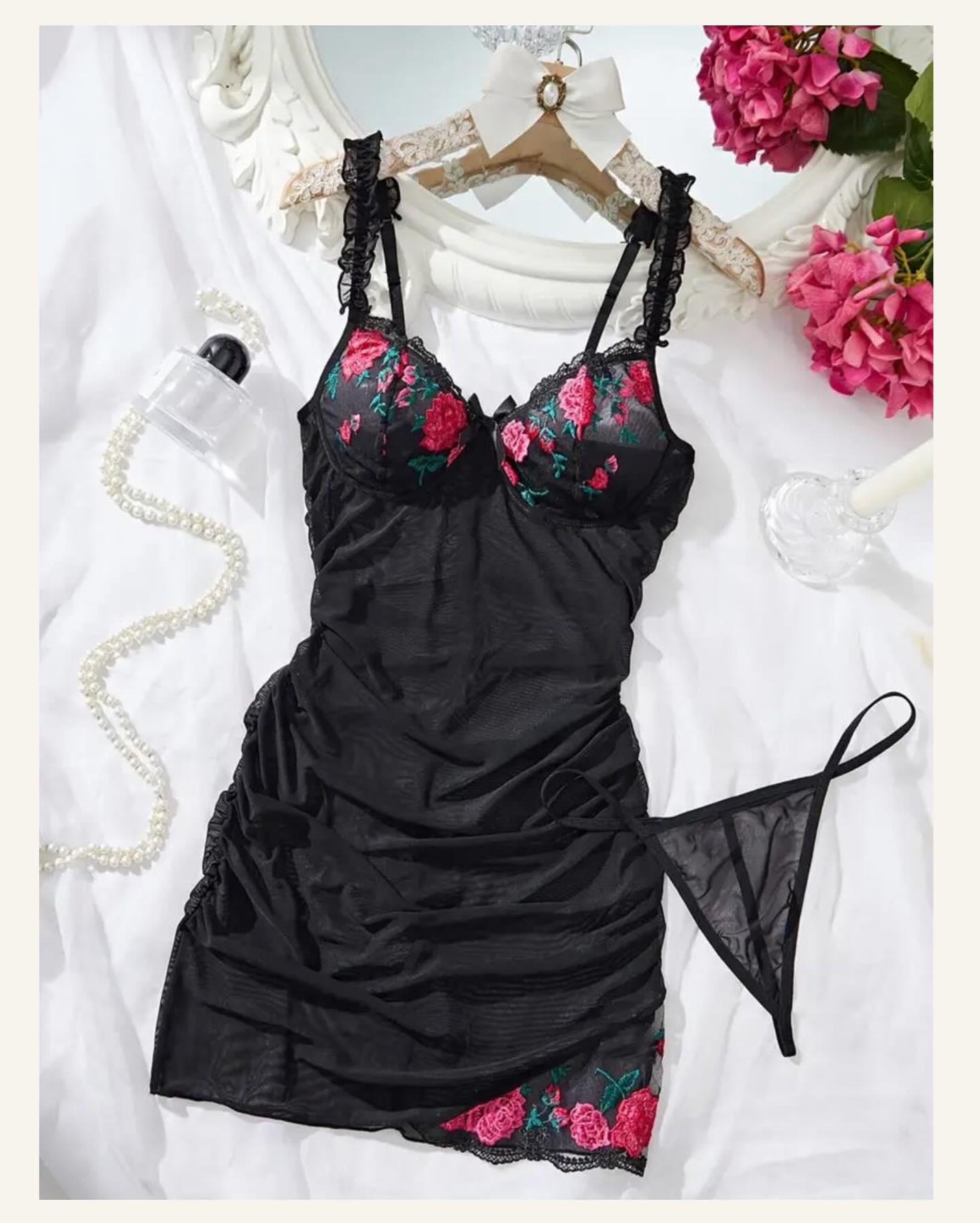 Floral Fantasy Sheer Lingerie Dress 🌹✨