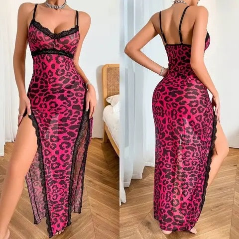 👑 Premium Leopard Print Long Night Dress for Women | Elegant & Attractive Sleepwear 👑