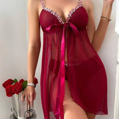 Luxury Sheer Chiffon Babydoll with Floral Accents