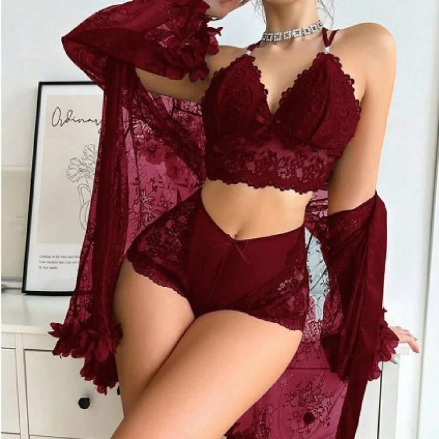Midnight Rose Lace Lingerie Set