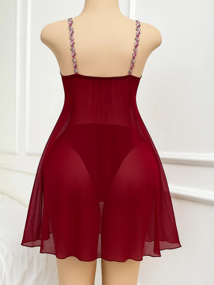 Luxury Sheer Chiffon Babydoll with Floral Accents