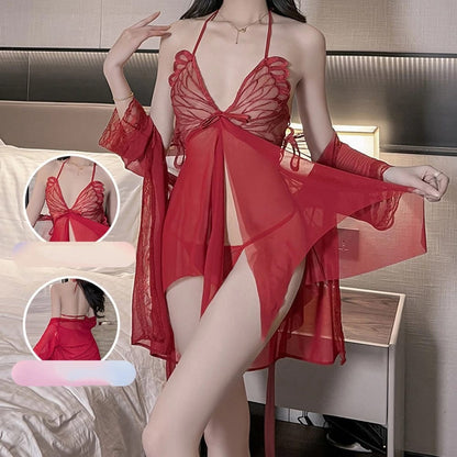 Butterfly Lace Sheer Babydoll Lingerie – Red, Black & White | Sexy Nightwear for Women