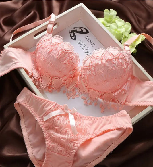 Luxury Lace Heart Design Lingerie Set – Bra & Panty (Multiple Colors)