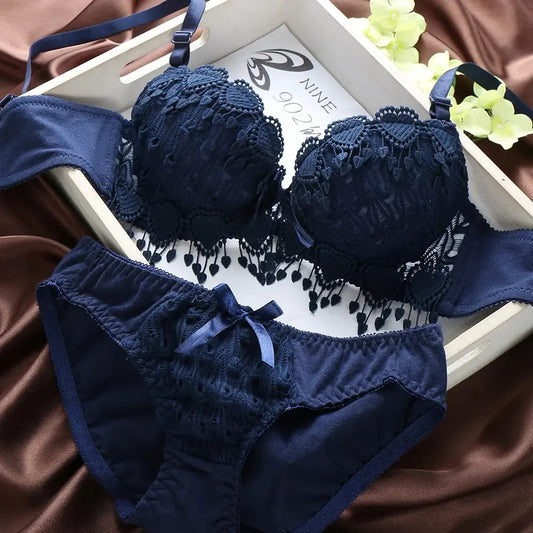 Luxury Lace Heart Design Lingerie Set – Bra & Panty (Multiple Colors)