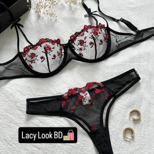 Romantic Floral Embroidered Lingerie Set – Soft, Sexy & Feminine