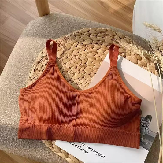 Women's Ribbed Seamless Bralette – Soft Comfort Everyday Wear (Black, Skin, Coffee, Sky, White, Maroon)