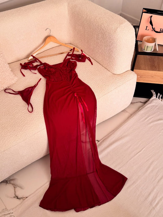 Crimson Desire Mesh Nightdress Set ❤️🔥