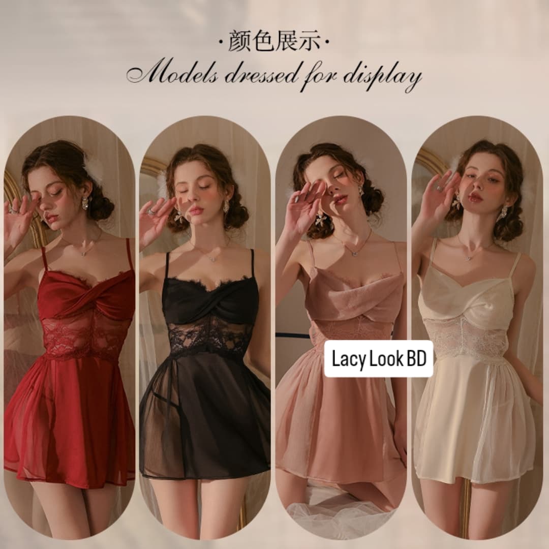 Elegant  Lace Nightdress – Premium Satin Sleepwear